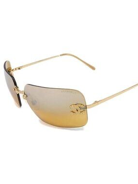 Chanel Vintage Sunglasses Rhinestone CC Logo Rimless Gradient Gold Tint